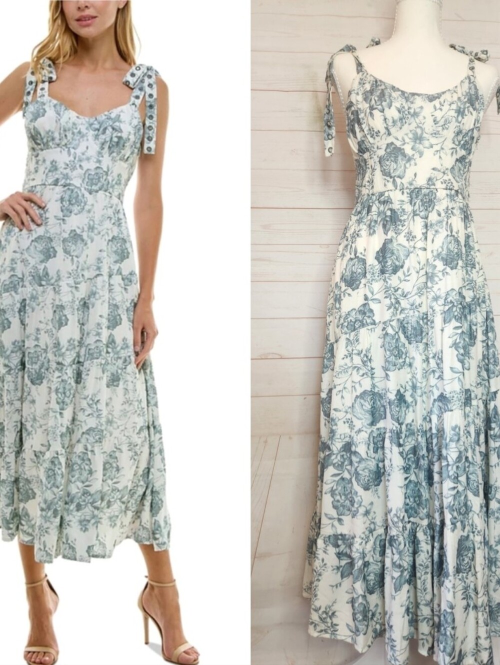 Trixxi Blue & White Floral Tie-Shoulder Fit & Flare Corset Midi Dress | Medium M